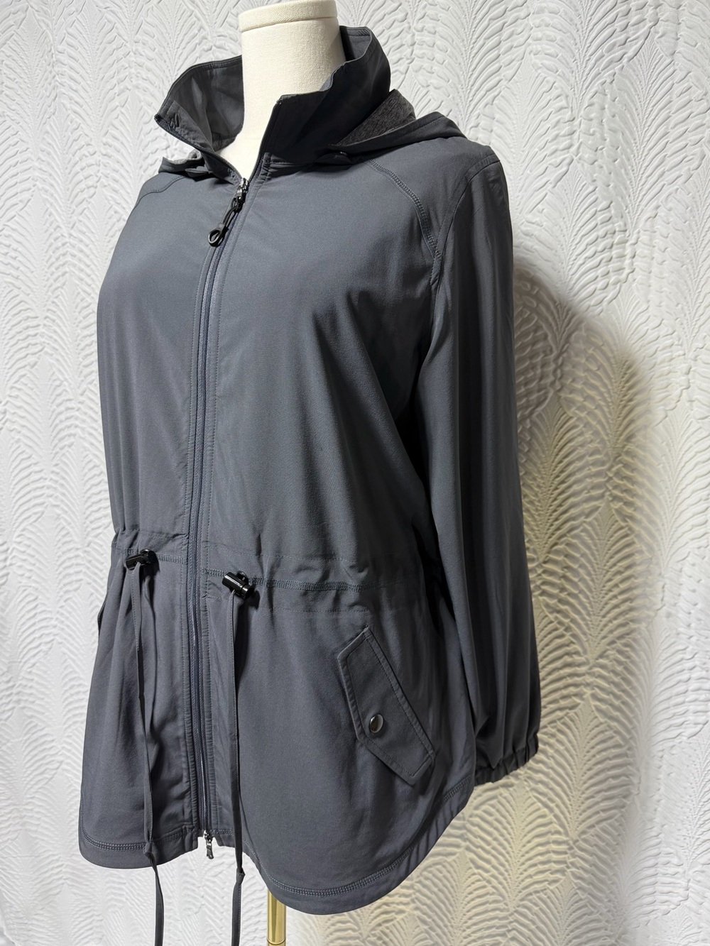 J. Jill Fit Women’s Lightweight Hooded Anorak Jacket - Gray (Size LP)